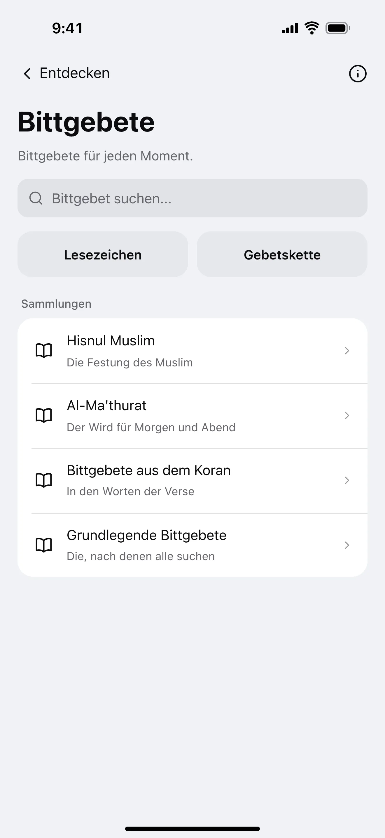 Bittgebete: Beispielansicht der App