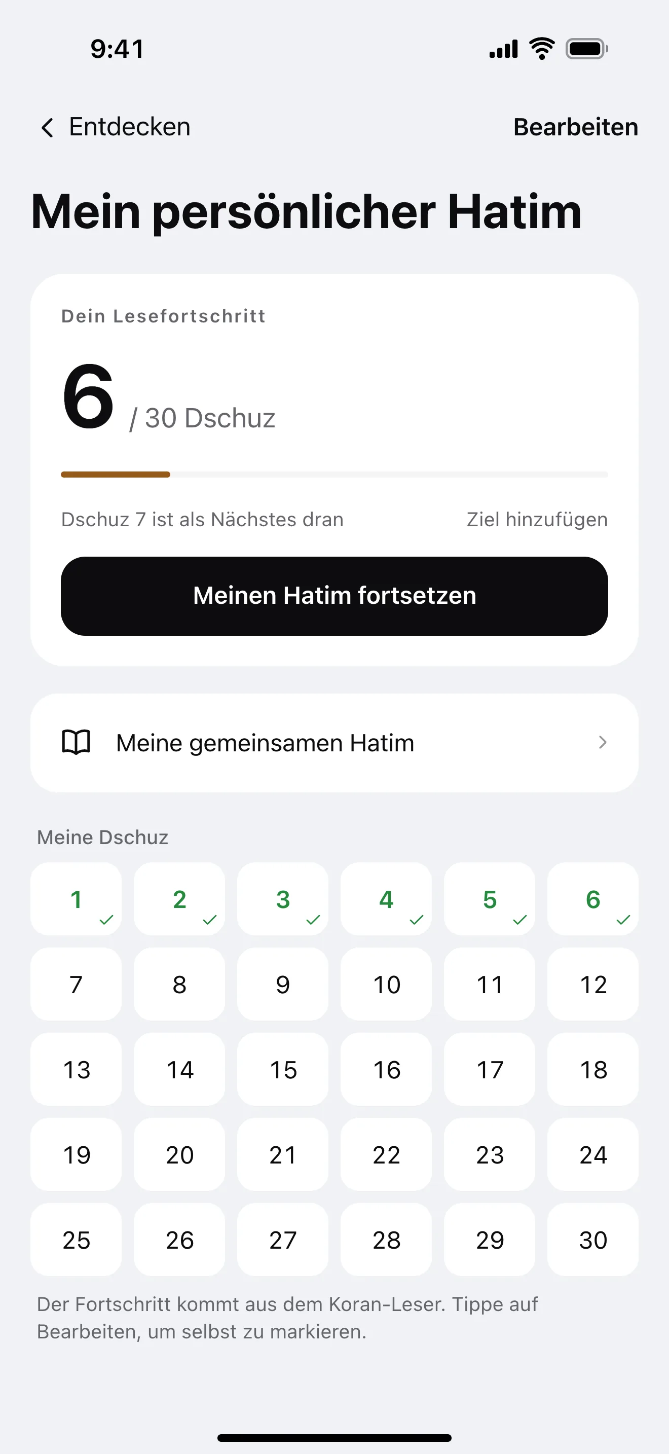 Meine Koranreise: Beispielansicht der App