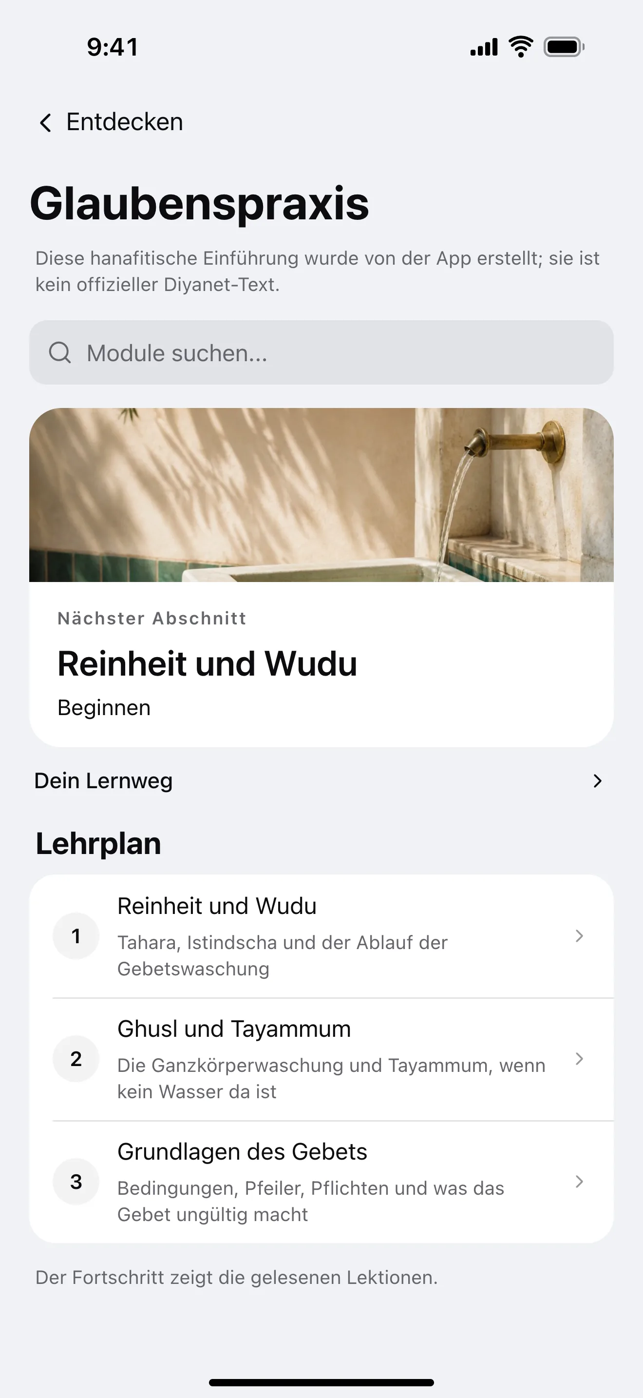 Leitfaden zur Glaubenspraxis: Beispielansicht der App