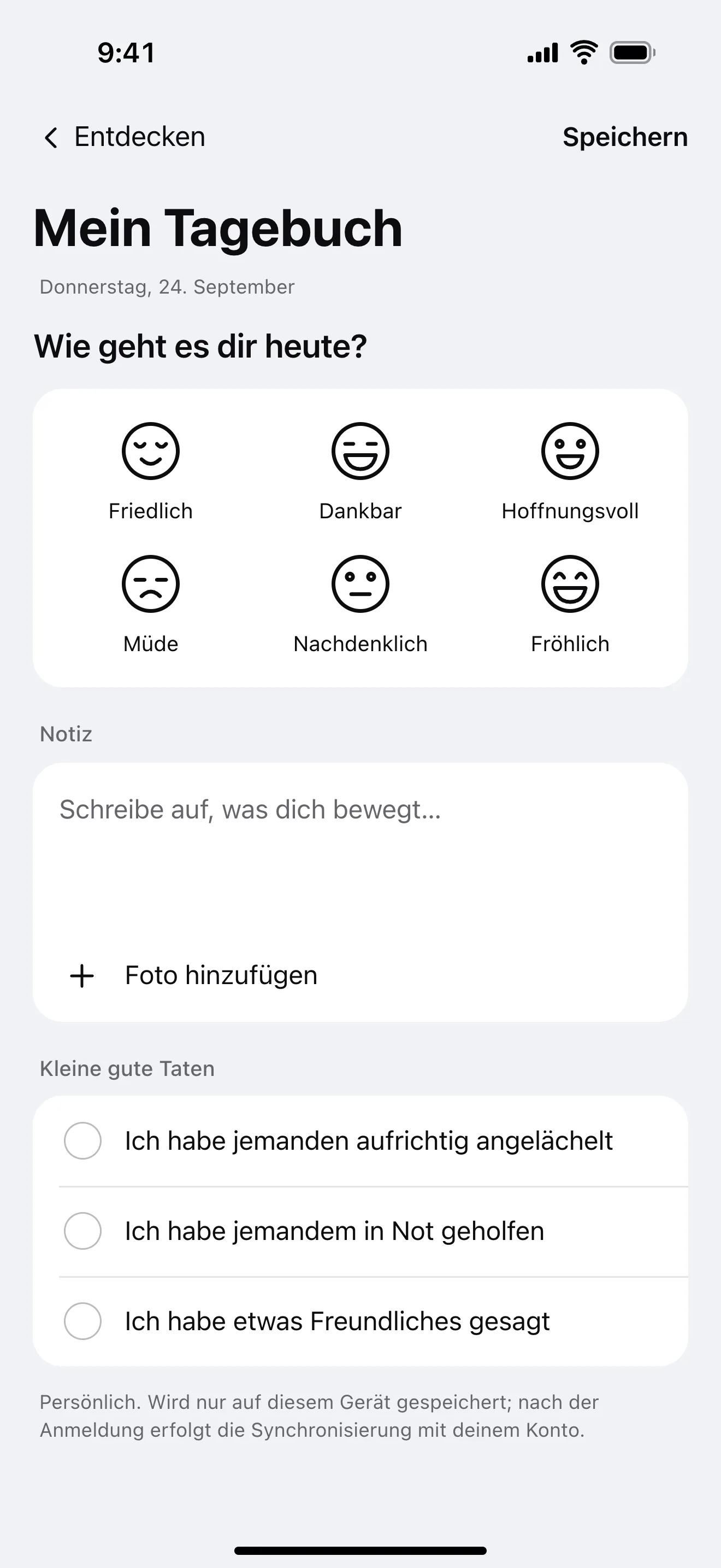 Mein Tagebuch: Beispielansicht der App