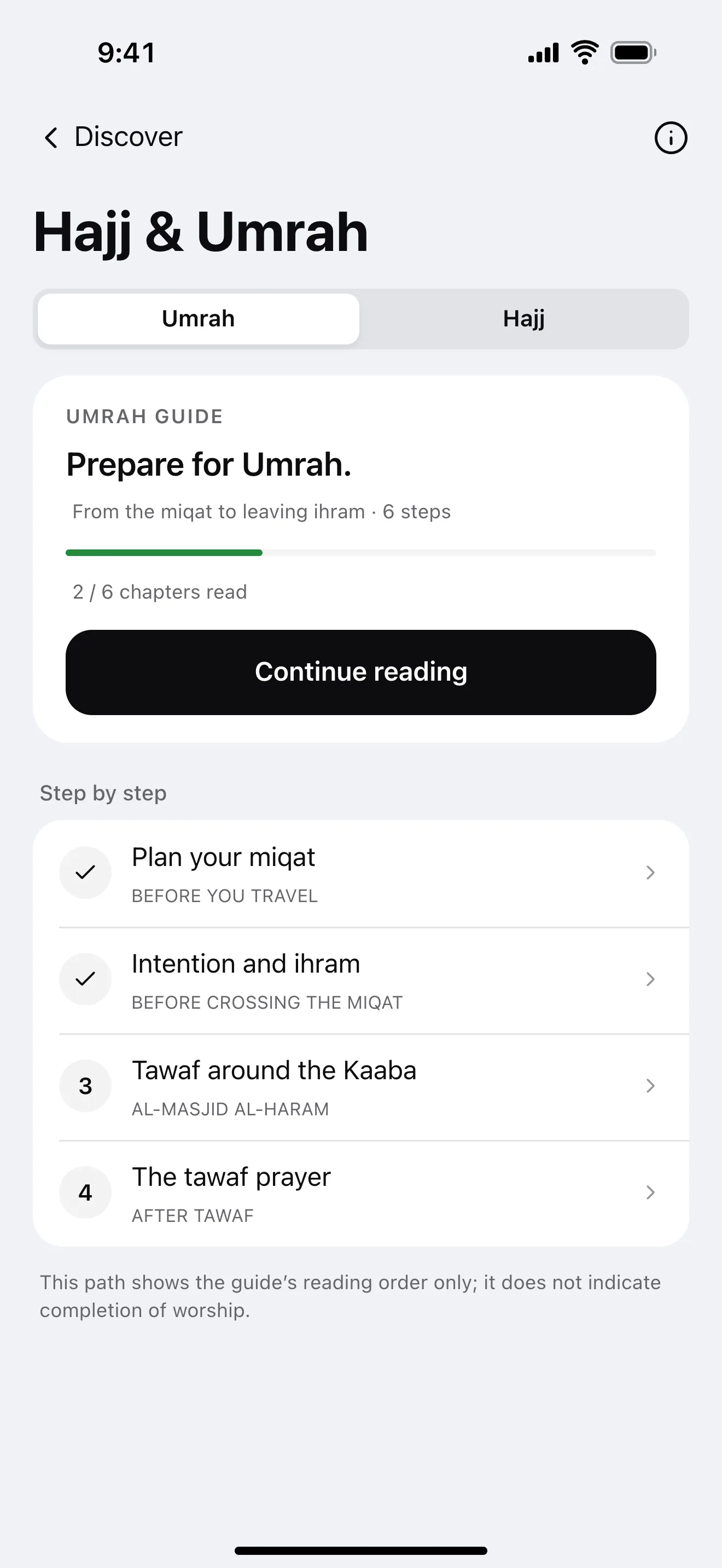 Hajj & Umrah: example app screen