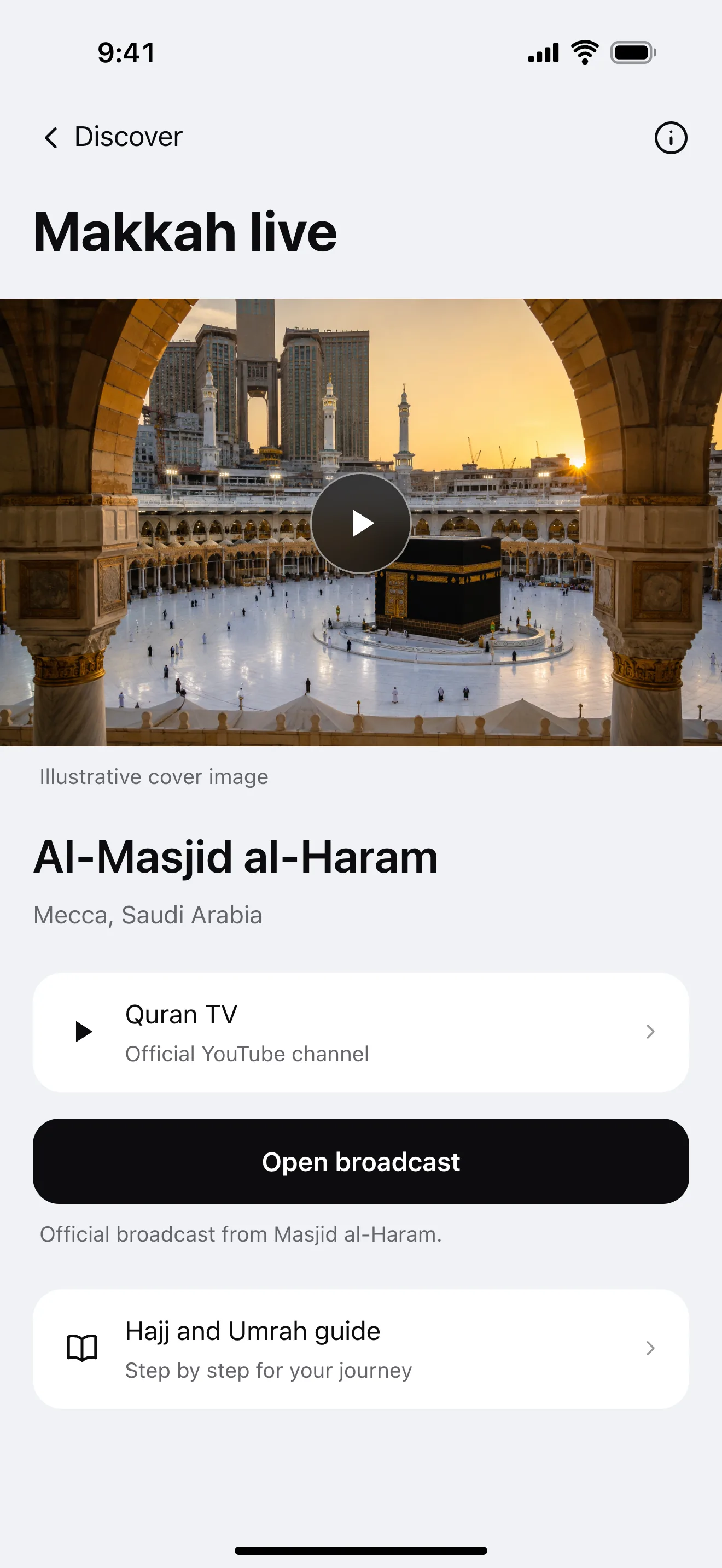Makkah live: example app screen