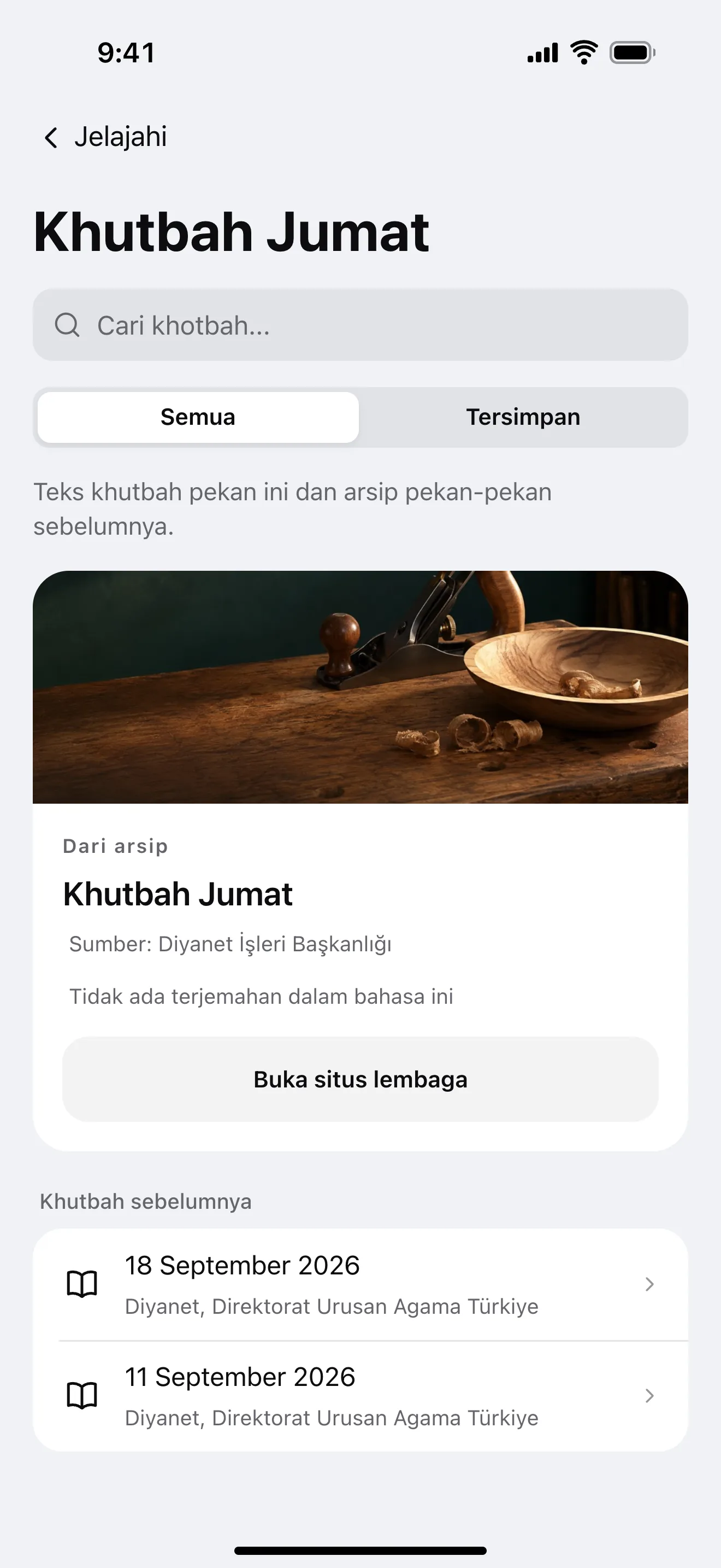 Khotbah: contoh layar aplikasi