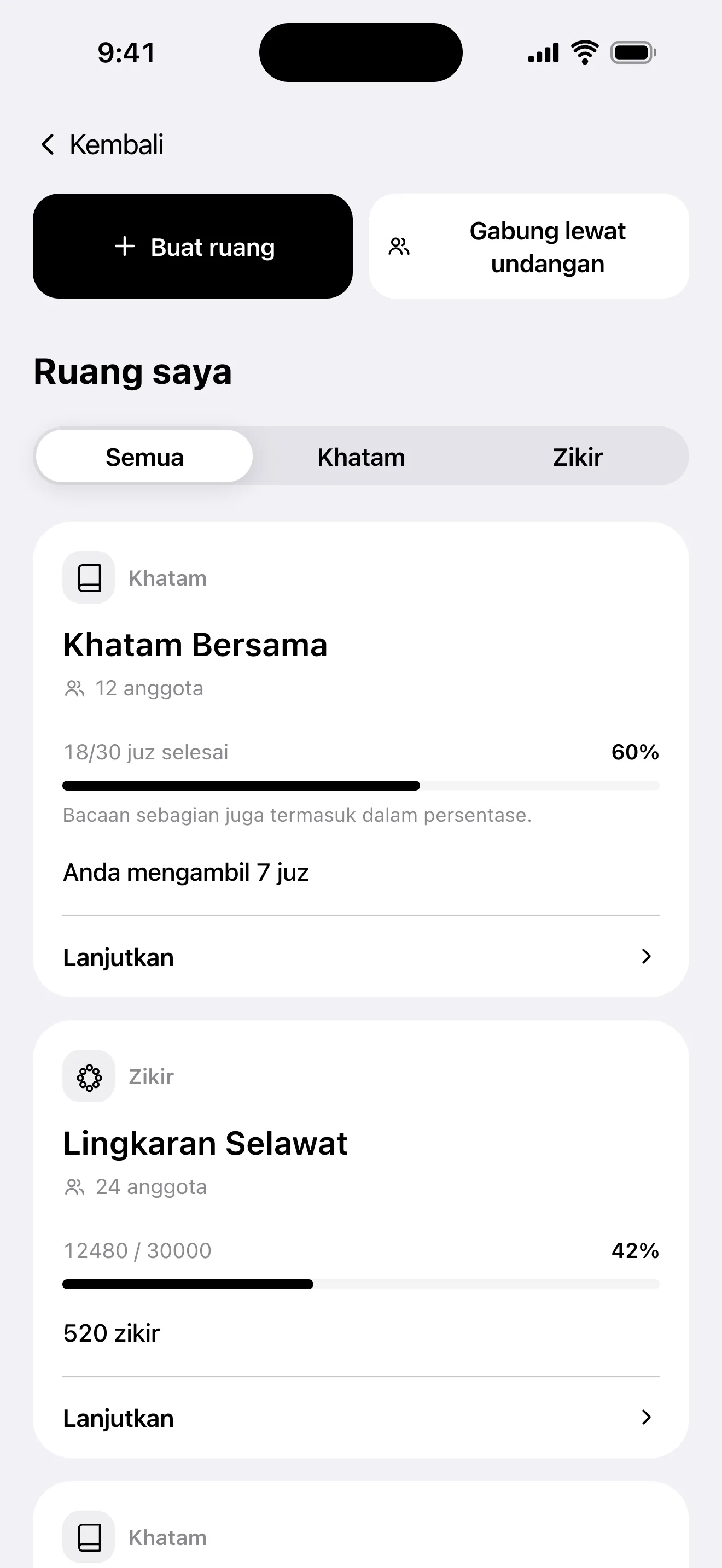 Layar Bersama: daftar ruang khatam kelompok dan zikir bersama
