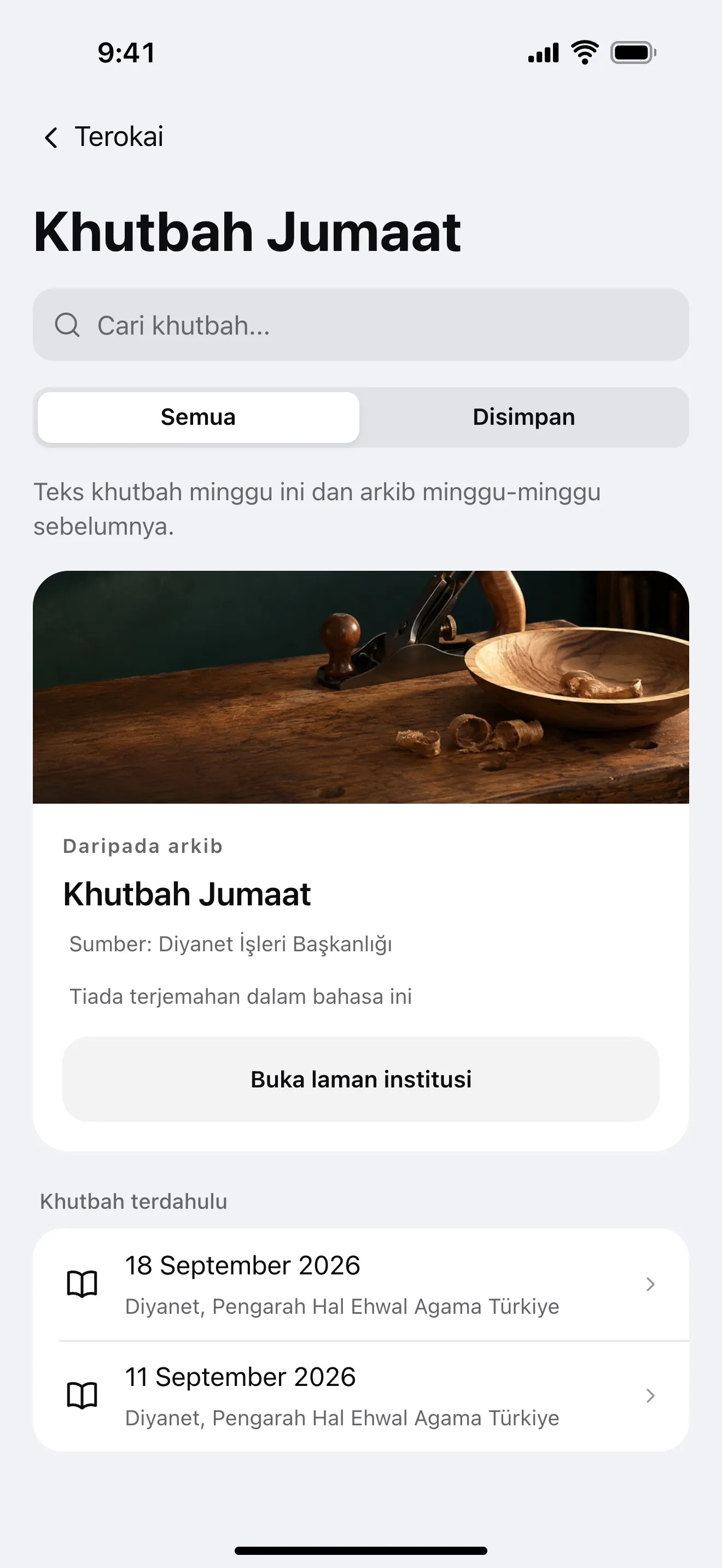 Khutbah: contoh skrin aplikasi