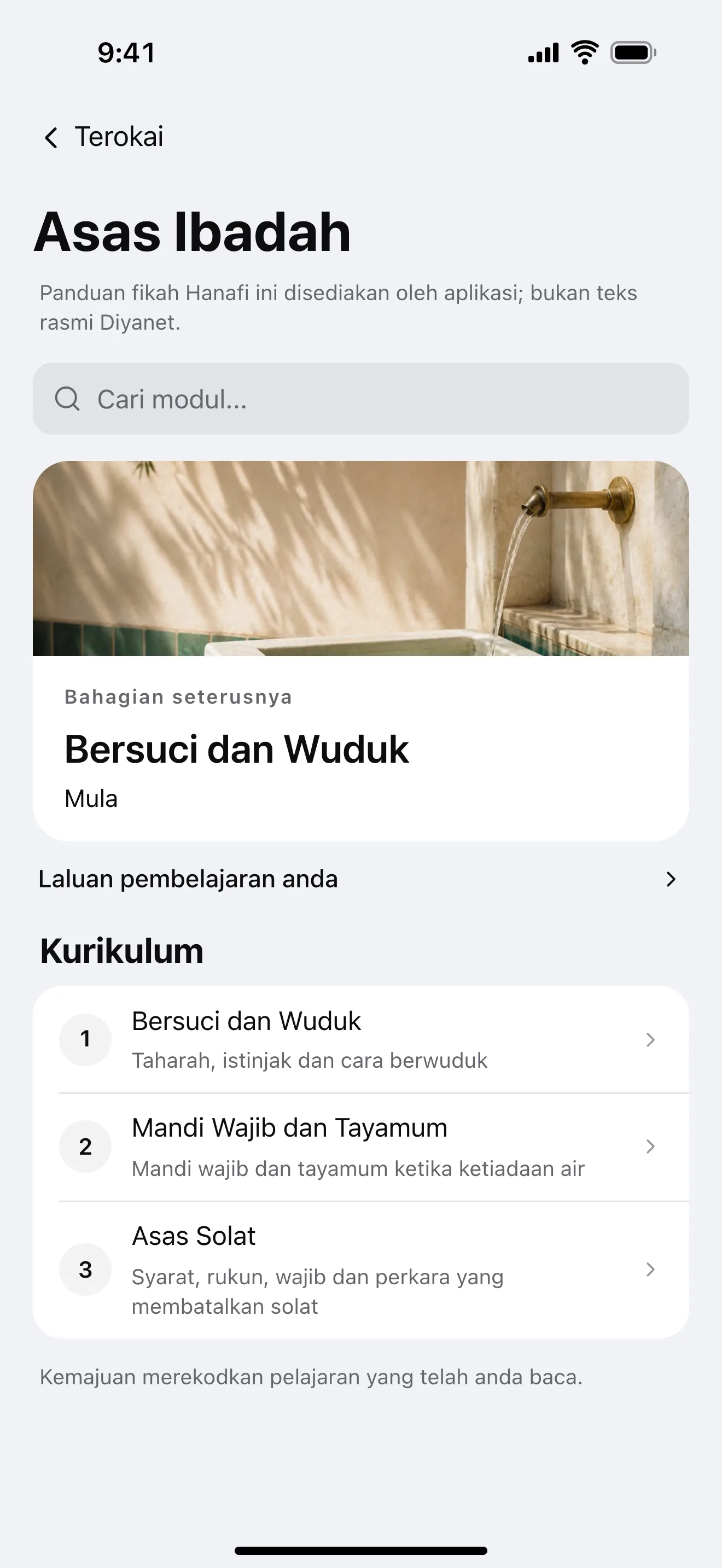 Panduan ibadah: contoh skrin aplikasi