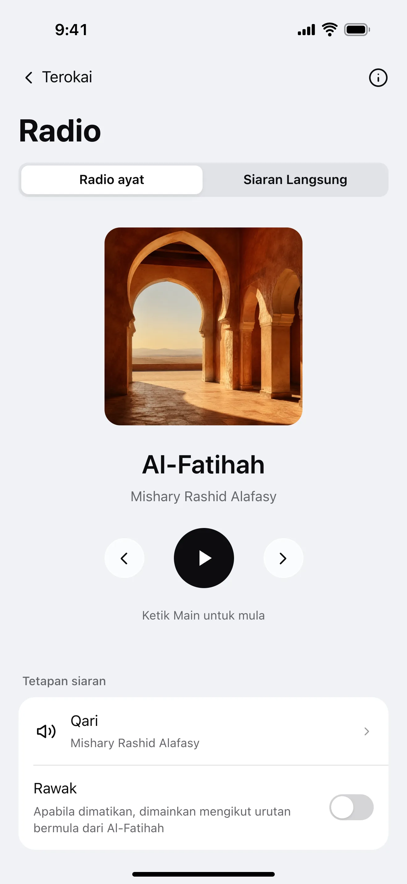 Radio: contoh skrin aplikasi