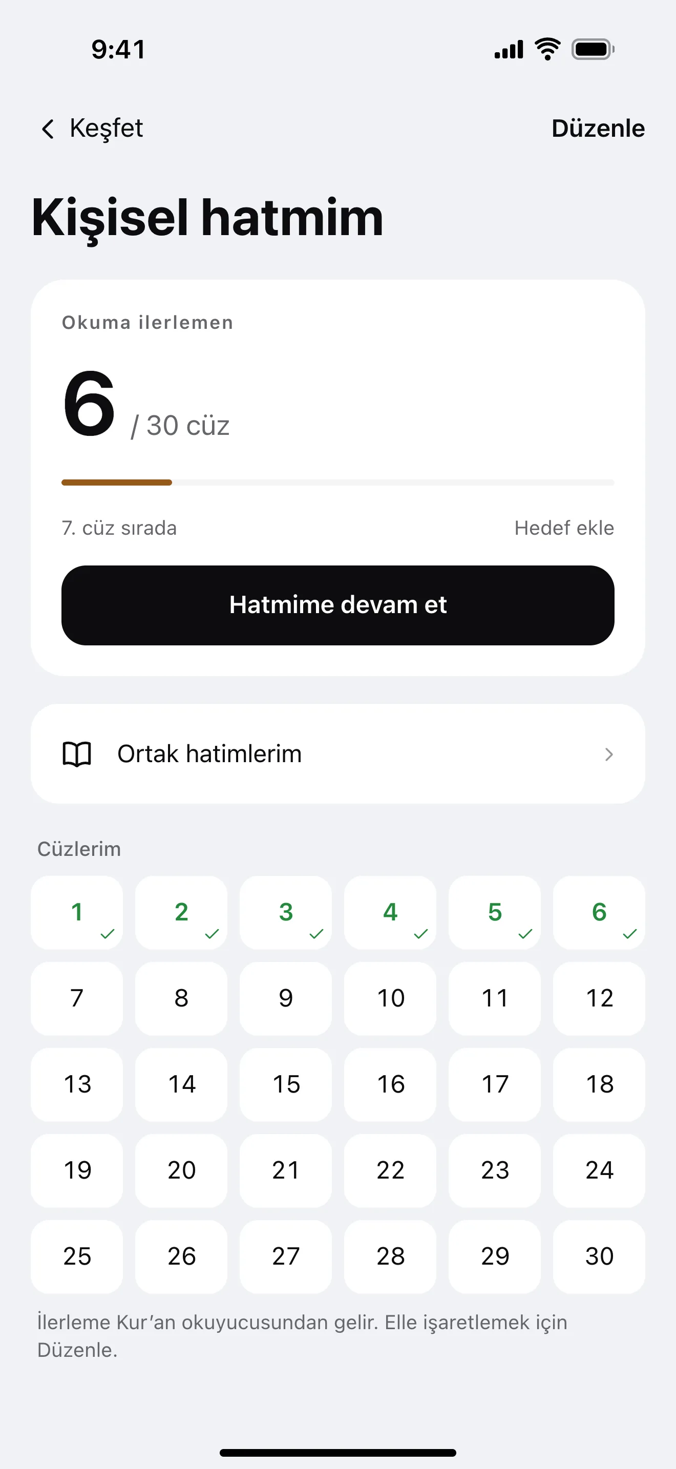 Hatim yolculuğum: uygulamadan örnek ekran