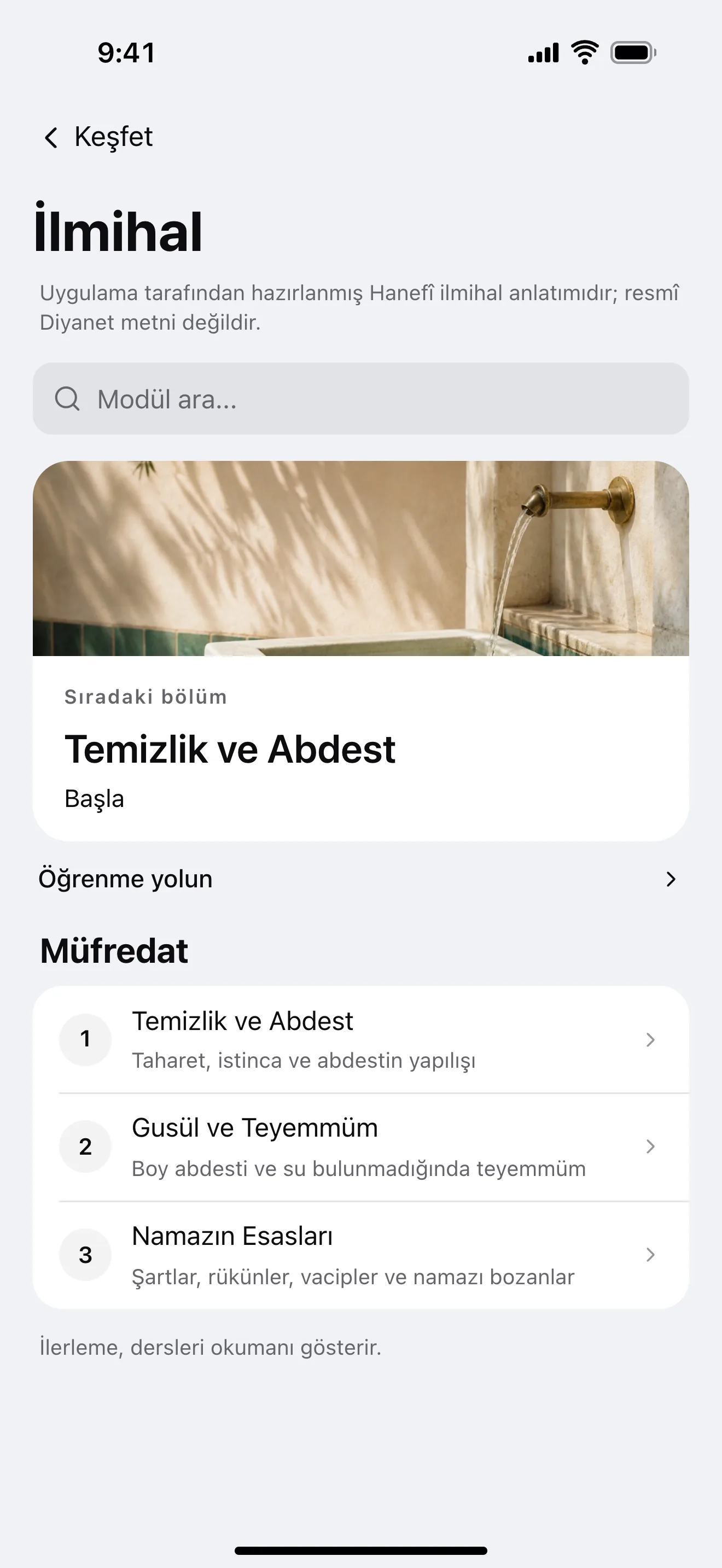 İlmihal: uygulamadan örnek ekran