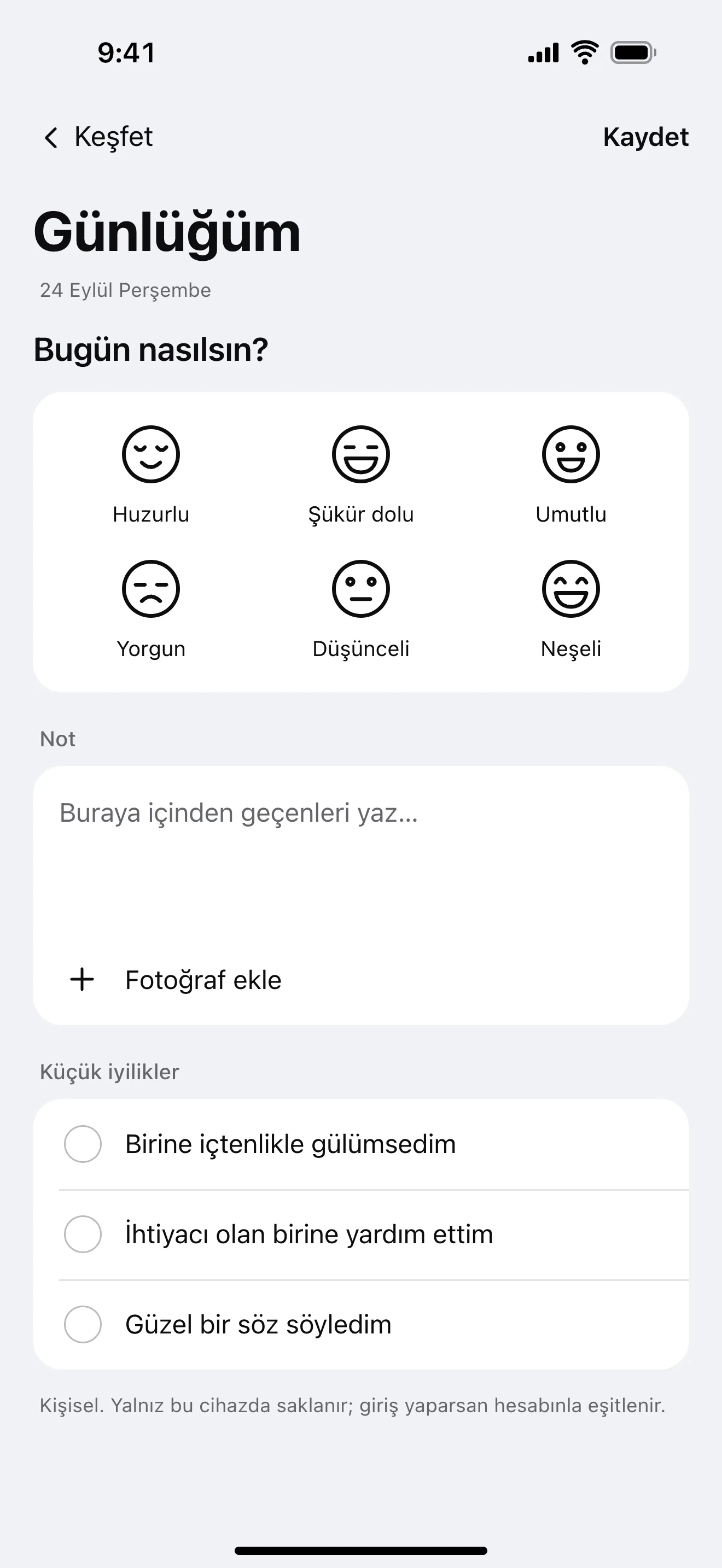 Günlüğüm: uygulamadan örnek ekran