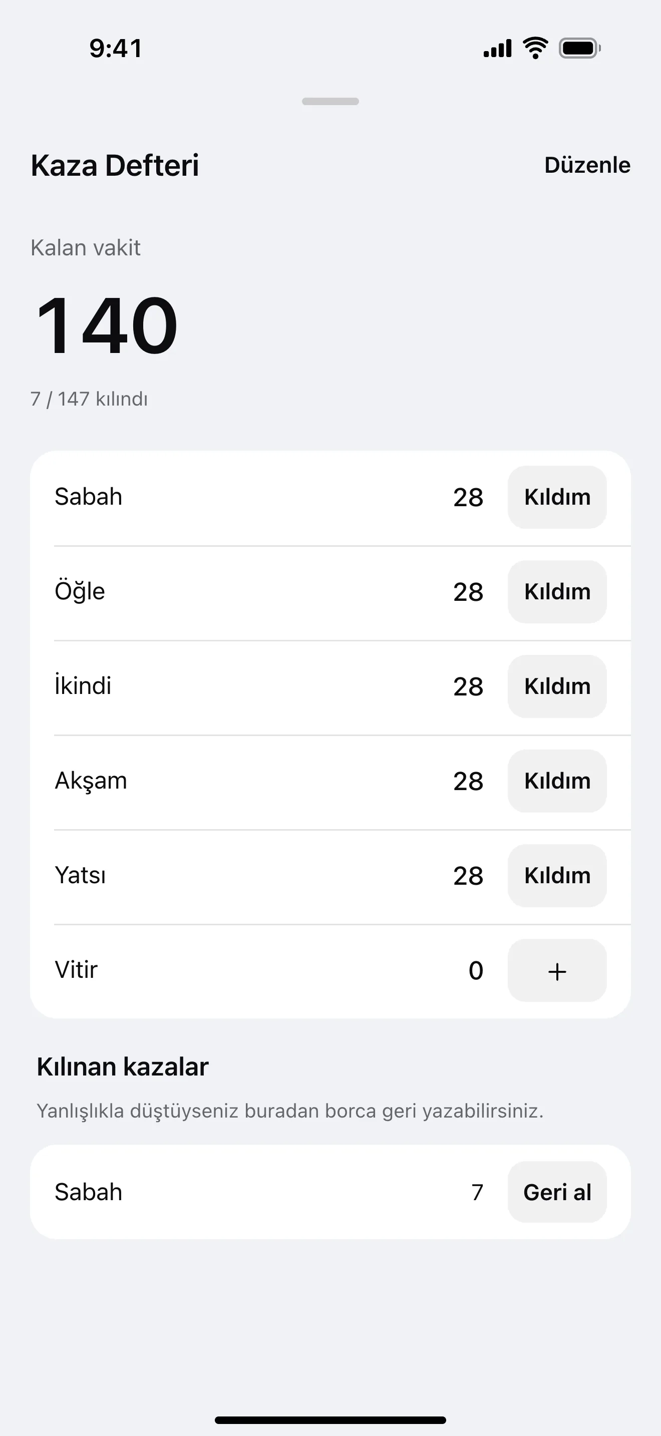 Kaza defteri: uygulamadan örnek ekran